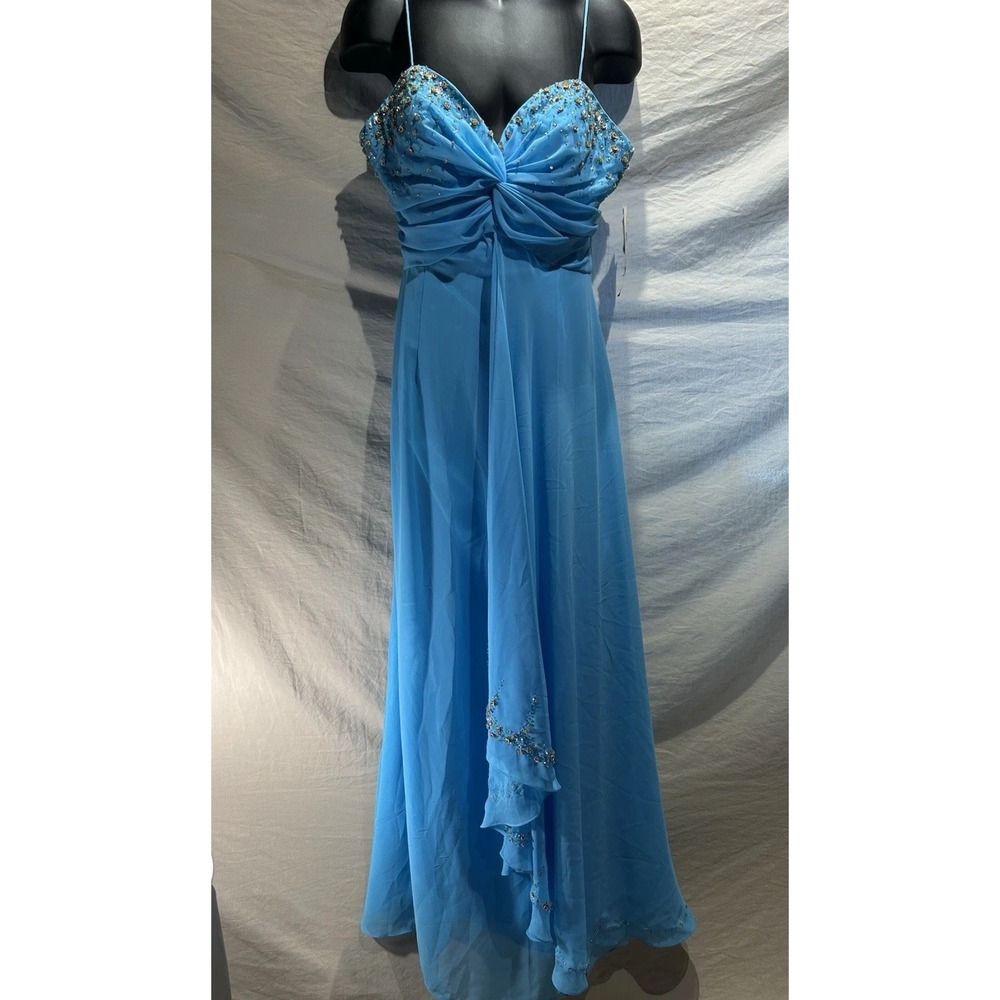 NWT Xcite Vintage Y2K Prom Dress Size 16 Light Peacock Blue Beaded Fairy Gown